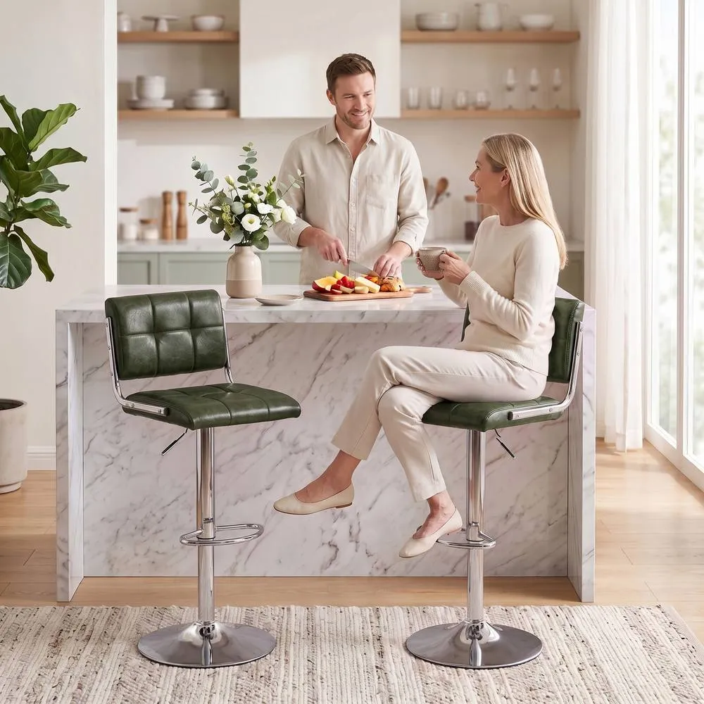HOMCOM Adjustable Bar Stools Set of 2 with Backrest in Green 2