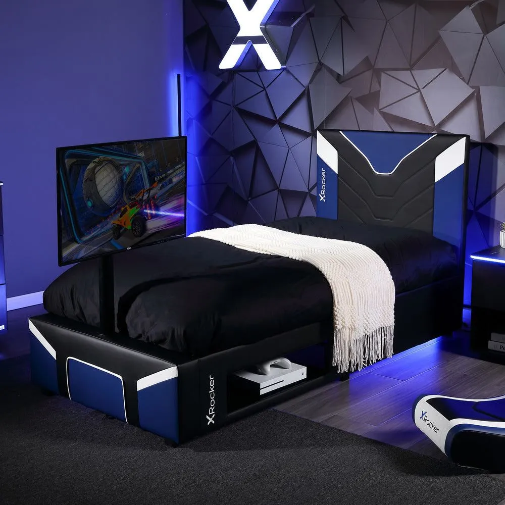 X Rocker Cerberus Twist TV Bed with Underbed Storage, Upholstered, up to 40" TV in Blue 1