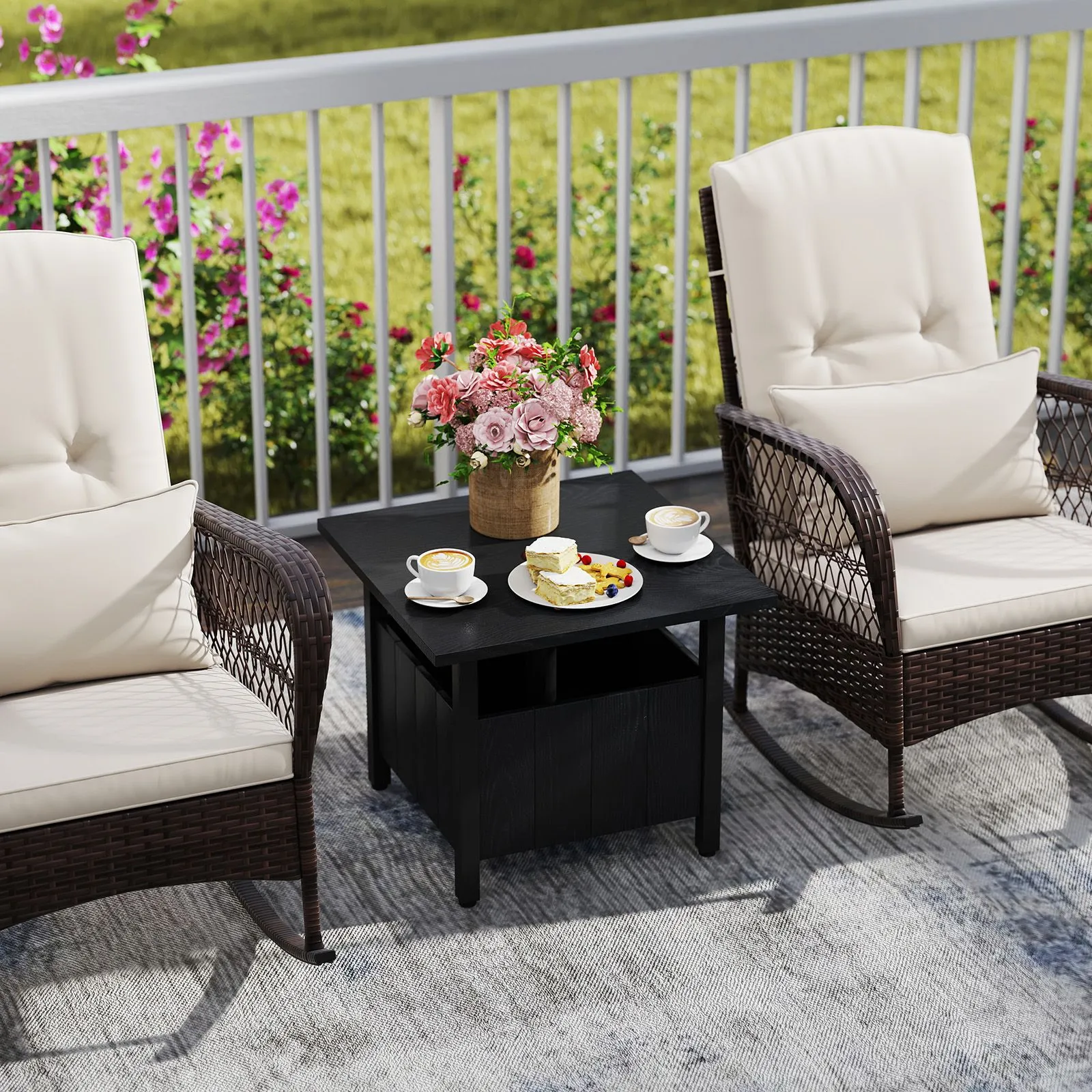 Costway Outdoor Side Table Patio Umbrella Table Base Stand w/ 2 Sand Bags in Black 2