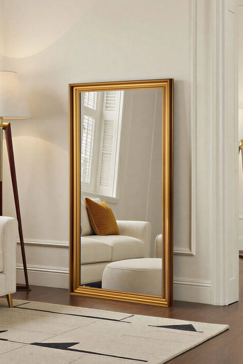 Yearn Mirrors Beaded Classic Full Length Gold Framed Bevelled Wall Mirror