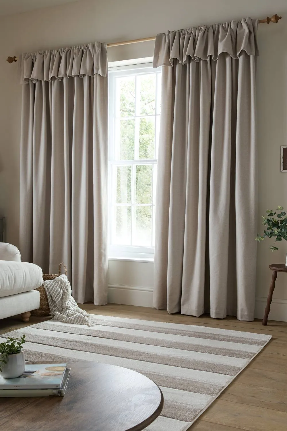 Catherine Lansfield 'Brushed Texture Ruffle Top' Lined Pencil Pleat Curtains in Natural 1