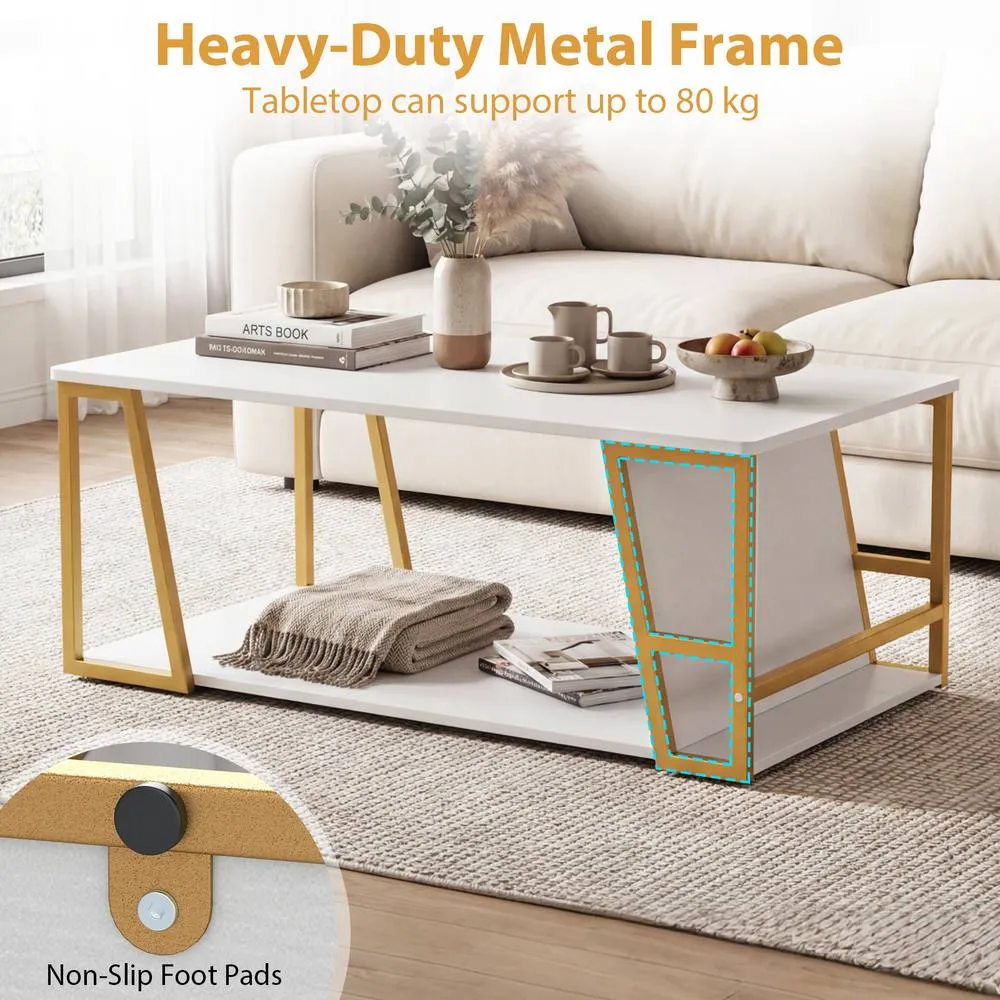 Costway Rectangle Coffee Table 2-tier Cocktail Center Accent Table w/ Shelf 6