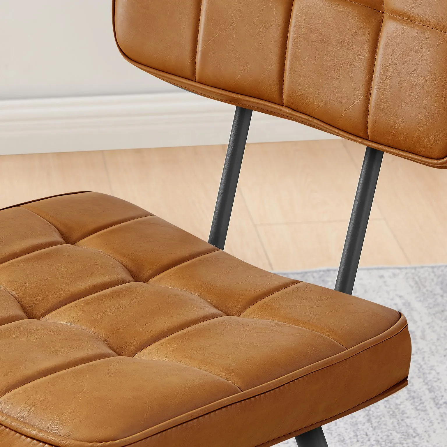 FurnitureboxUK Braxton 2x Tan Faux Leather Black Leg Dining Chair 6