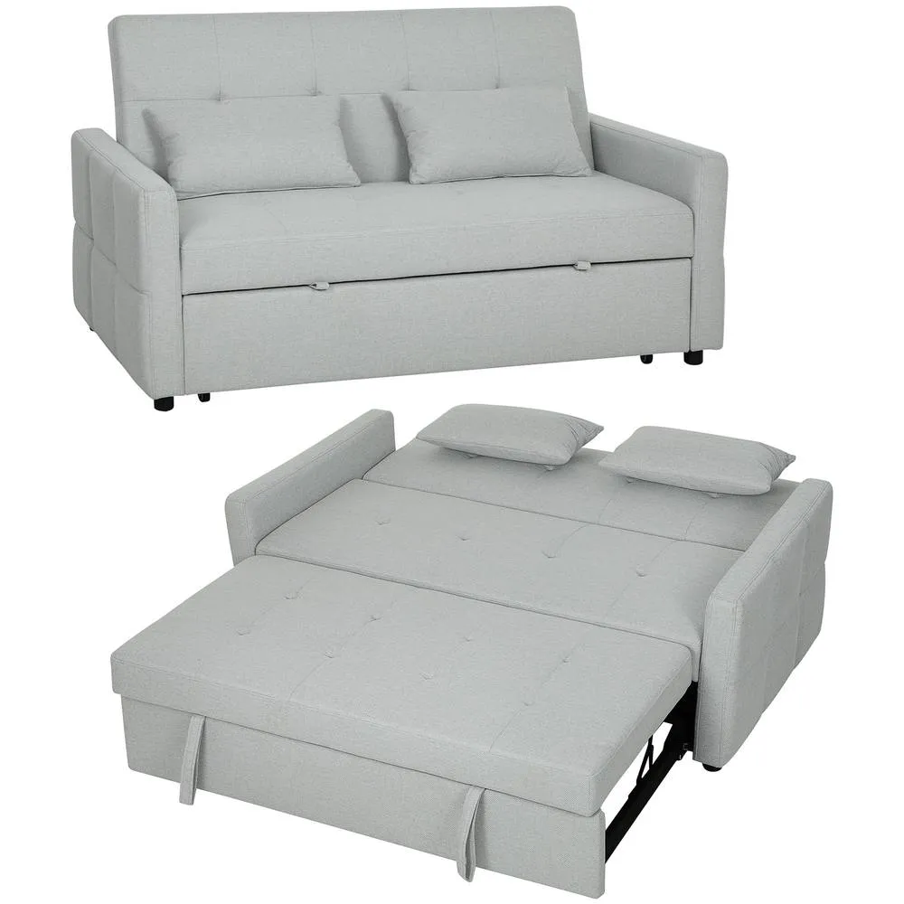HOMCOM 2 Seater Sofa Bed, Convertible Pull Out Bed Settee, Light Grey 2