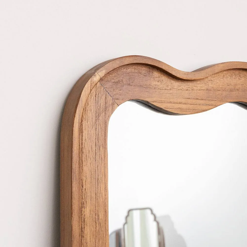 Melody Maison Natural Wood Wavy Edge Full Length Wall & Leaner Mirror - 47cm X 142cm in Brown 2