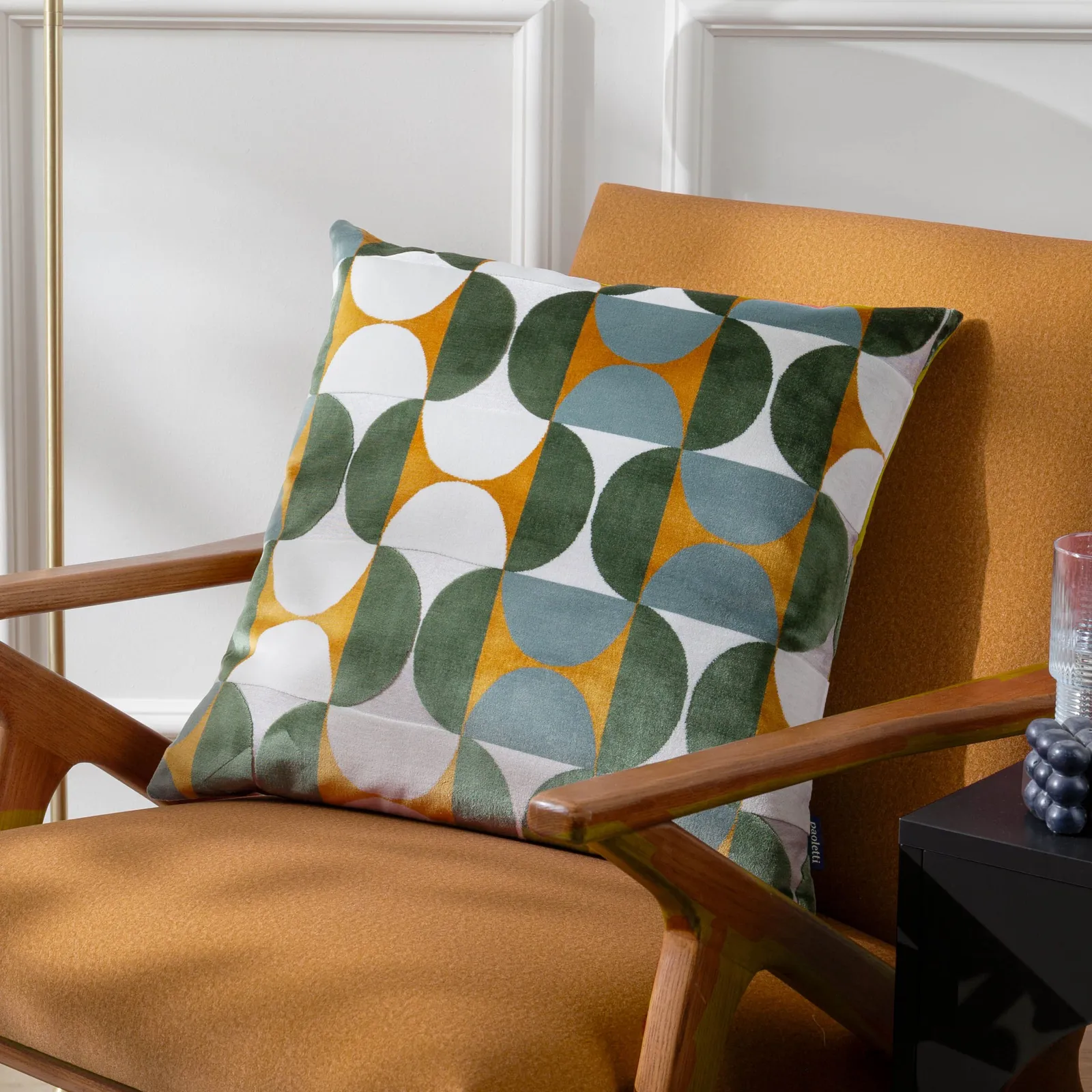 Paoletti Bardot Cut Velvet Retro Cushion in Yellow