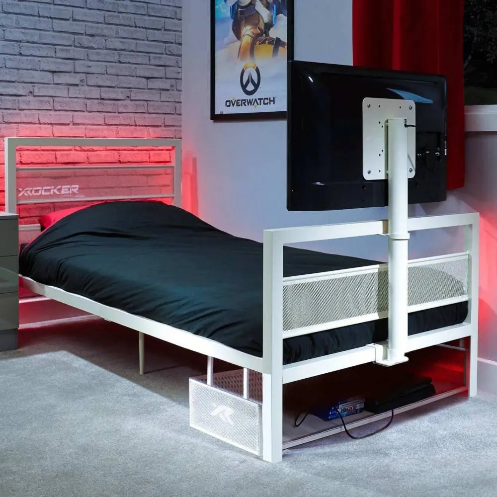 X Rocker Basecamp RGB Gaming TV Bed with App Controlled LED Light in White