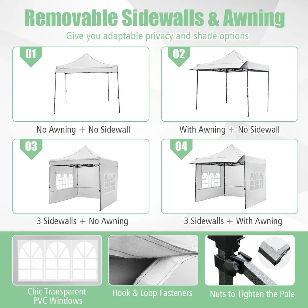 Costway 10 x 10 Pop Up Canopy Tent with Wheeled Bag & 4 Sandbags in White 4