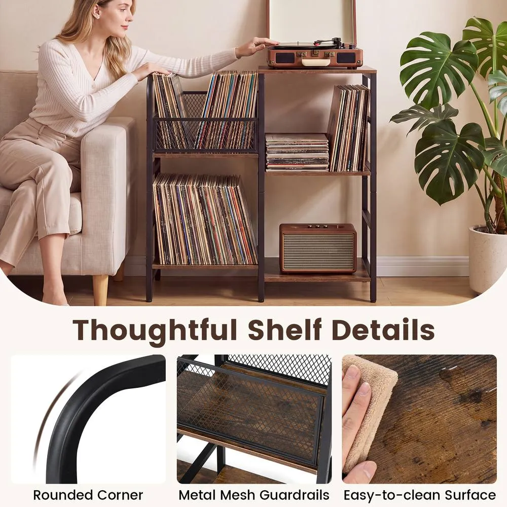 Costway Industrial Turntable Stand with Record Storage Medial Console Rack in Brown 6