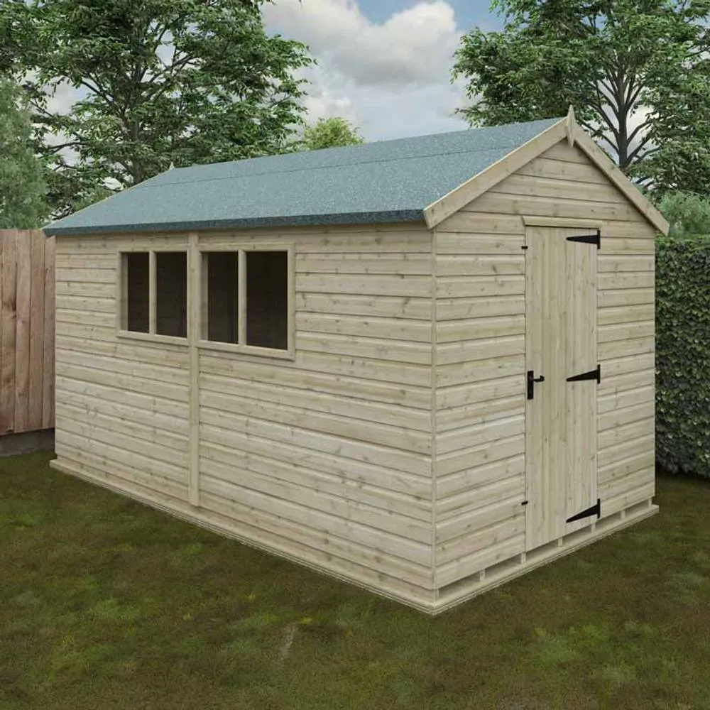 Buttercup Farm 14 x 8 Feet Apex Premier 16mm Shed - Solid Wood/Softwood/Pine in Green 2