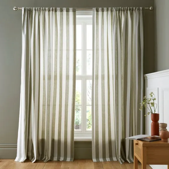 Beatrice Woven Stripe 100% Cotton Unlined Slot Top Curtains 2