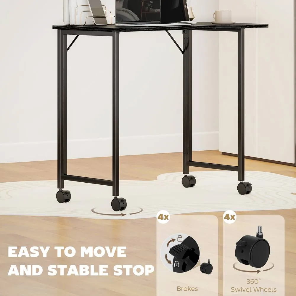 HOMCOM Small Writing Desk with Wheels, Folding Study Table in Black 6
