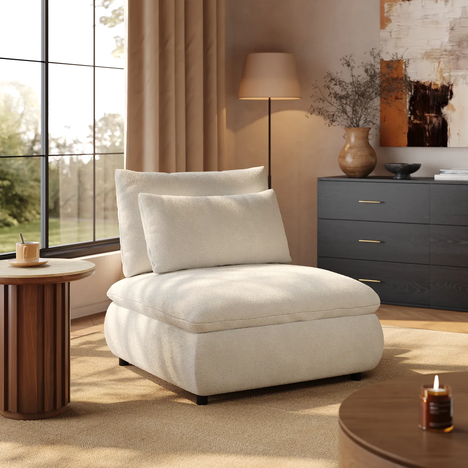91cm Chenille Slipper Accent Chair with Hidden Storage & Removable Backrest