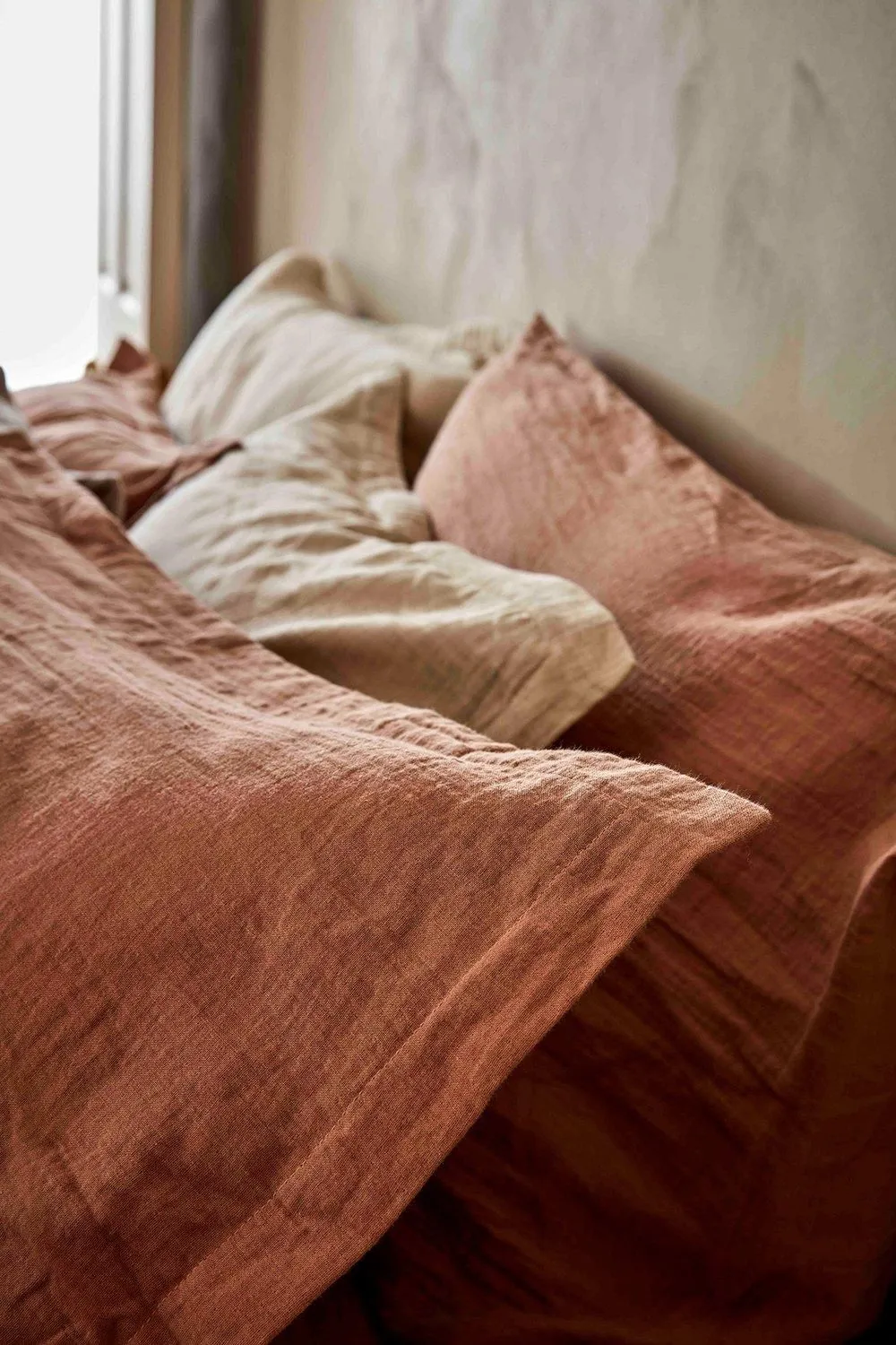 CHRISTY Double Layered Relaxed Retreat Luxury Cotton King Pillowcase Pair in Terracotta 2