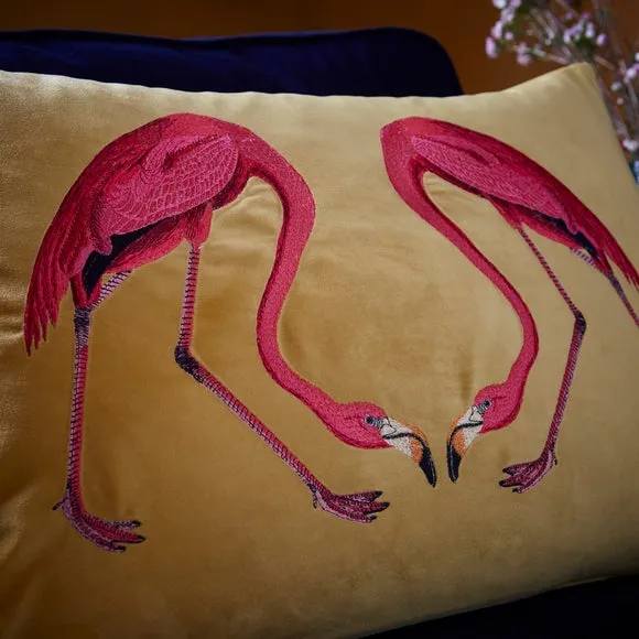 Flamingo Embroidery Cushion Chartreuse 2