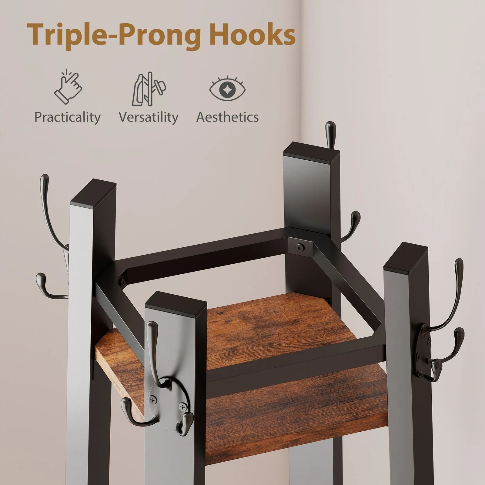 HOMCOM Industrial Coat Stand with 4 Storage Shelves & 8 Hooks in Brown 5