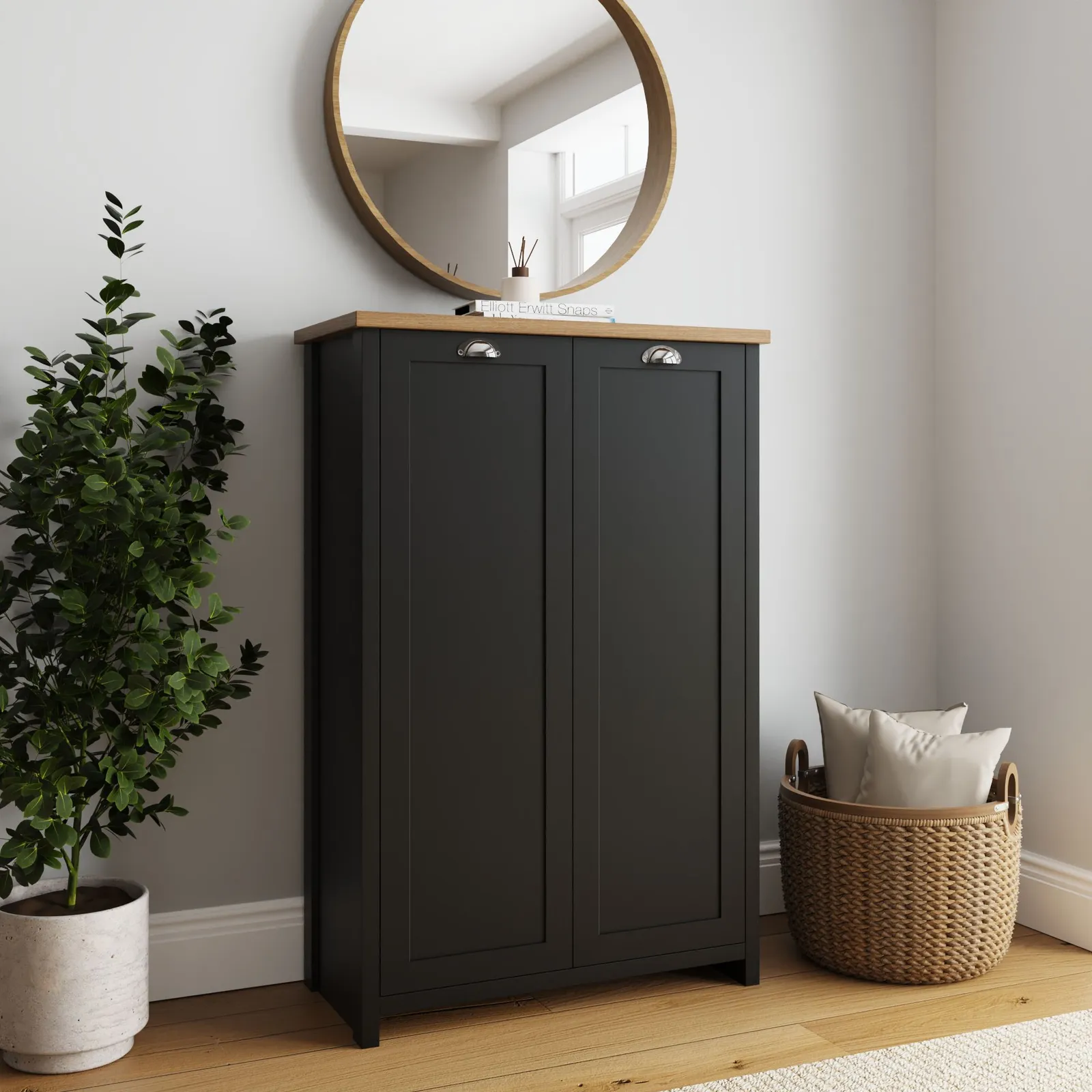 GFW Lancaster 2 Door Shoe Cabinet in Black 2