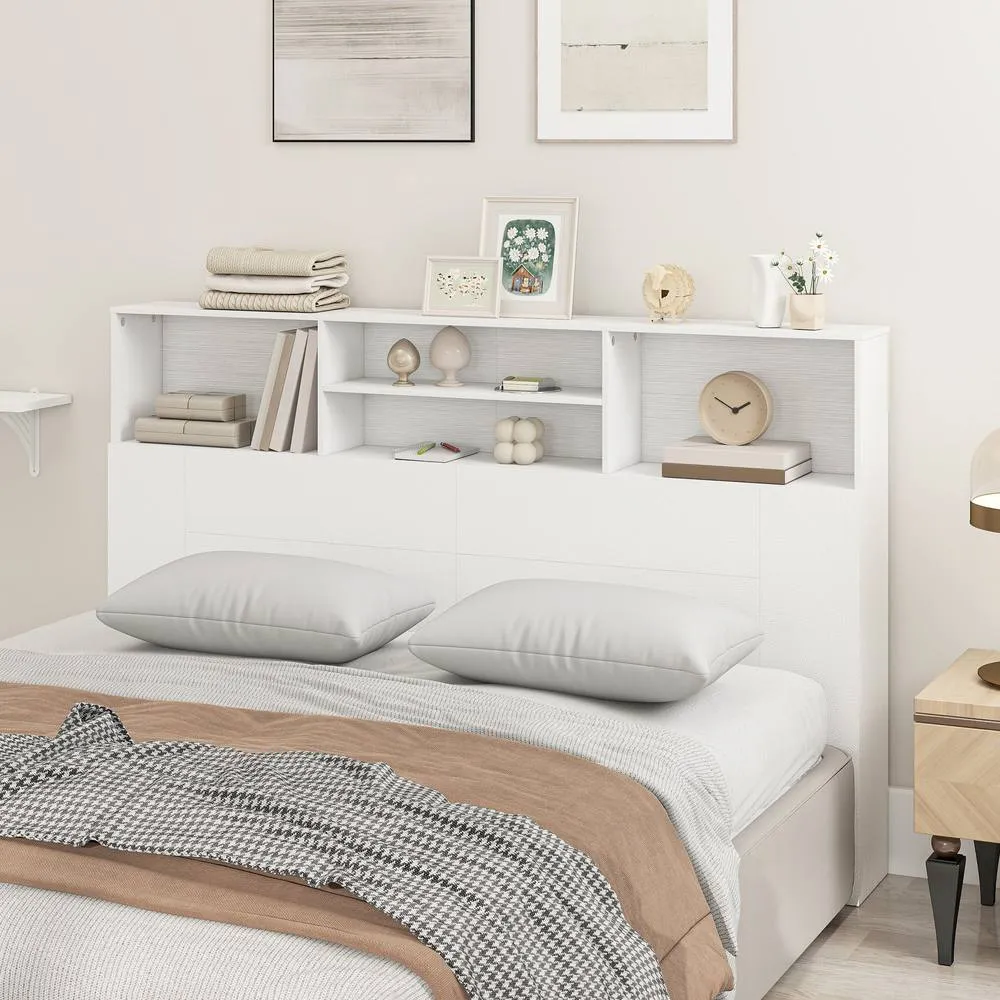 HOMCOM King Size Headboard with Storage & 4 Open Compartments, White 2