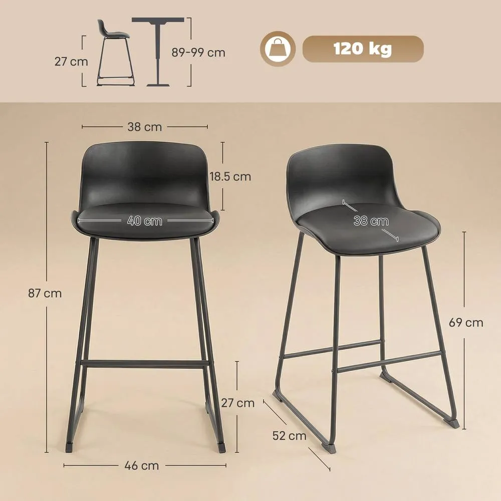 HOMCOM Modern Bar Stools Set of 2, PU Leather Upholstered Barstools, Black 3