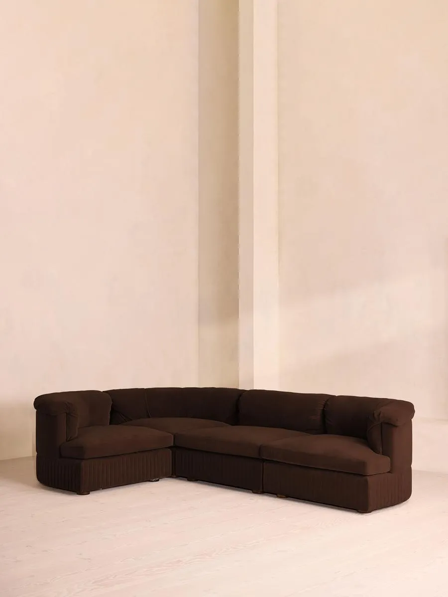 Oona Modular Sofa, L-Shape Sofa, Velvet, Chocolate