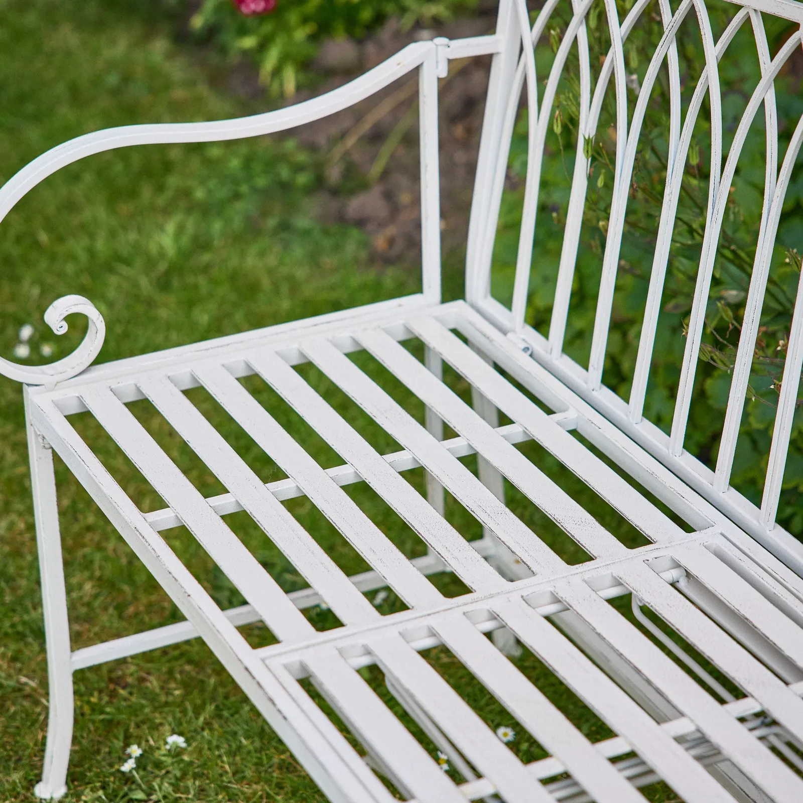 Dibor Vintage Large Cream Arched Outdoor Garden Furniture Bench with Table 5