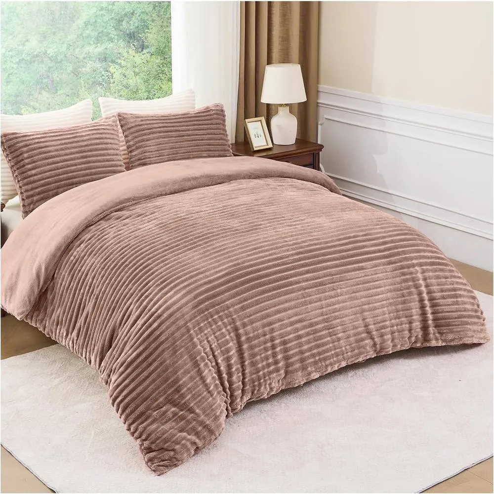 GAVENO CAVAILIA Osum Ribbed Duvet Cover Set in Taupe 2