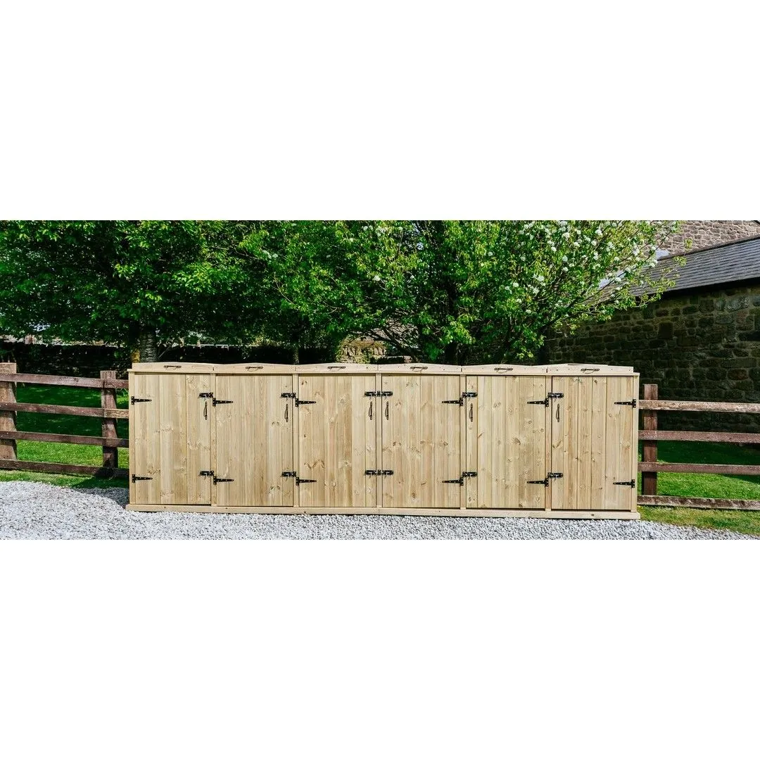 Buttercup Farm Chatburn Sextet Wheelie Bin Store, Fits 4x 180L or 240L & 2x 140L Bin in Brown 2