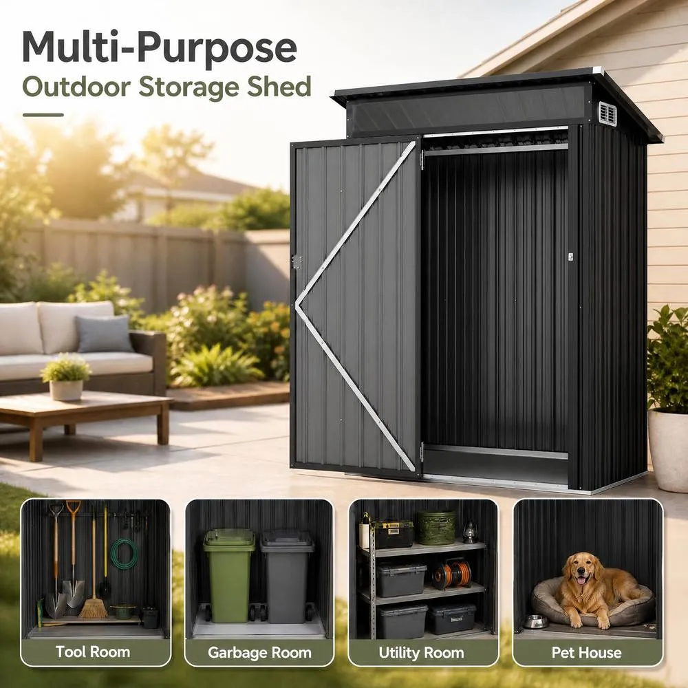 Costway Heavy-Duty Color Galvanized Steel Garden Shed Waterproof Tool House in Grey 3
