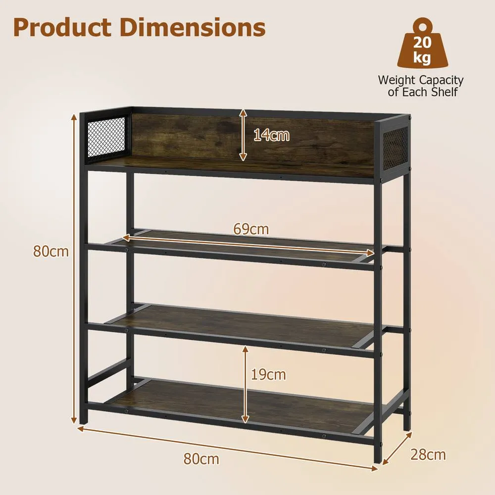 Costway Industrial Shoe Organizer with Metal Frame in Brown 2