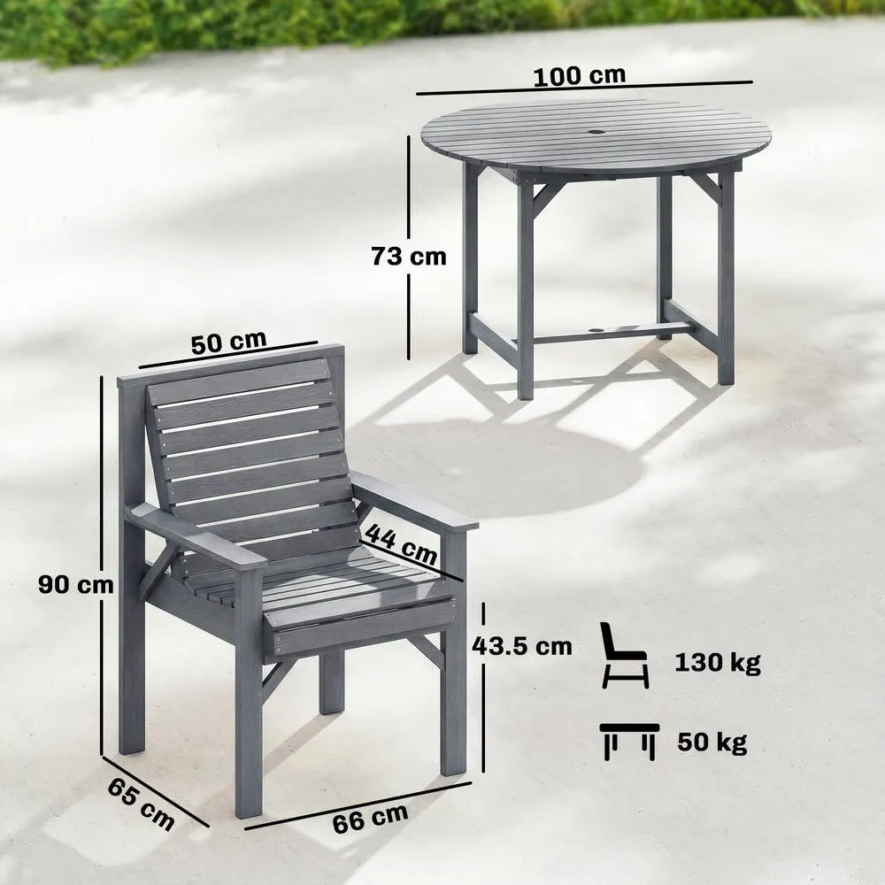OUTSUNNY Garden Dining Set, Round Table & Chairs w/ Parasol Hole in Grey 3