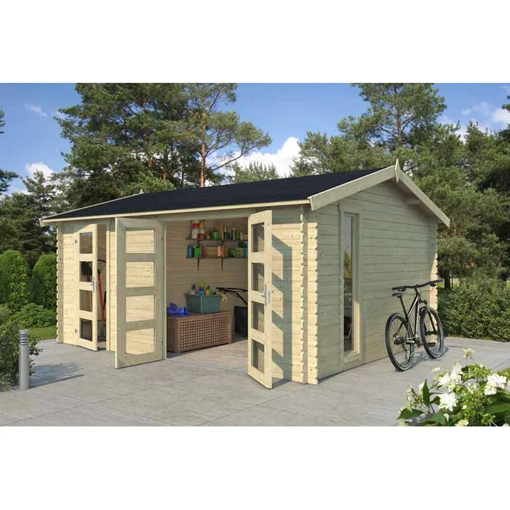 Lasita Maja Ltd Carroz 2-Log Cabin, Garden Room, Home Office - L496xW403.4xH250.8 cm in Light Tan