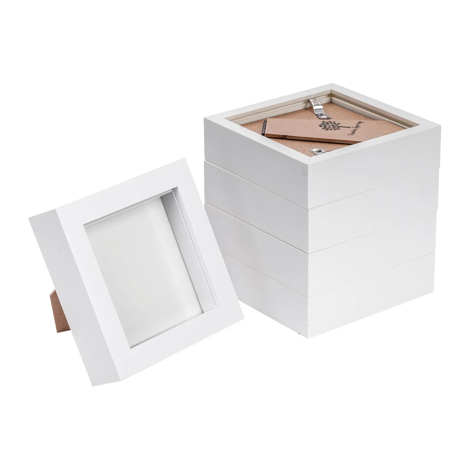 Nicola Spring 3D Box Photo Frames - 4" x 4" - White - Pack of 5