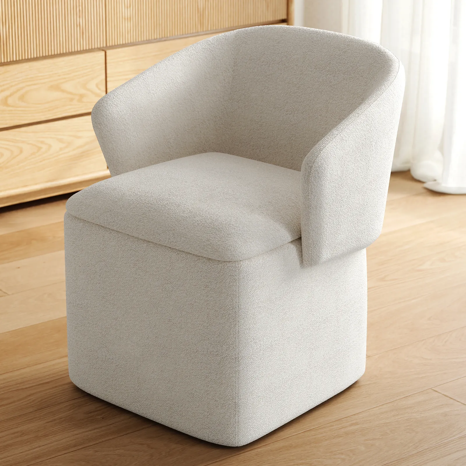 Velvet Modern White Vanity Stool with Storage