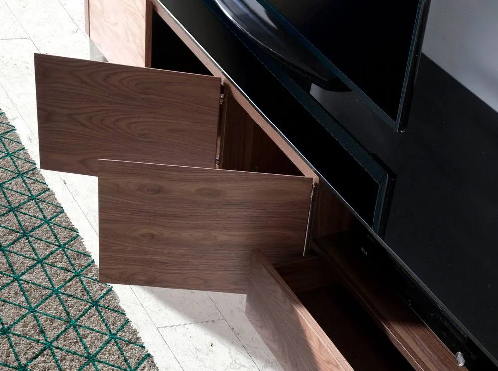 Angel Cerda Walnut TV Unit with Black Tempered Glass Top & Chrome in Brown 5