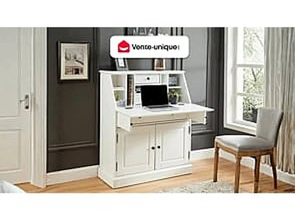 Vente-unique Secretary Desk - Pine & MDF - White - CLEORE 4
