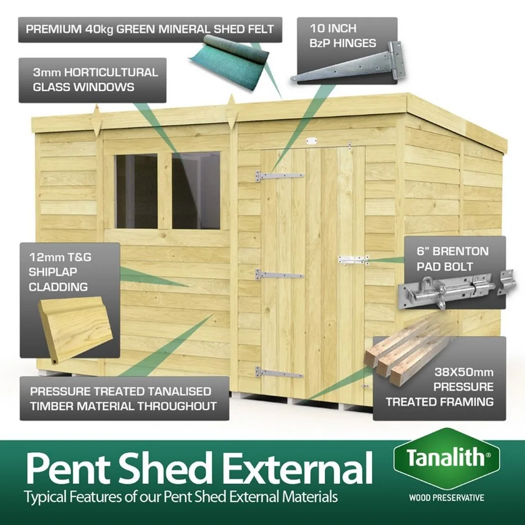 Buttercup Farm 9 x 4 Feet Pent Shed - Single Door W/ Windows - L118 x W276 x H201 cm in Brown 3