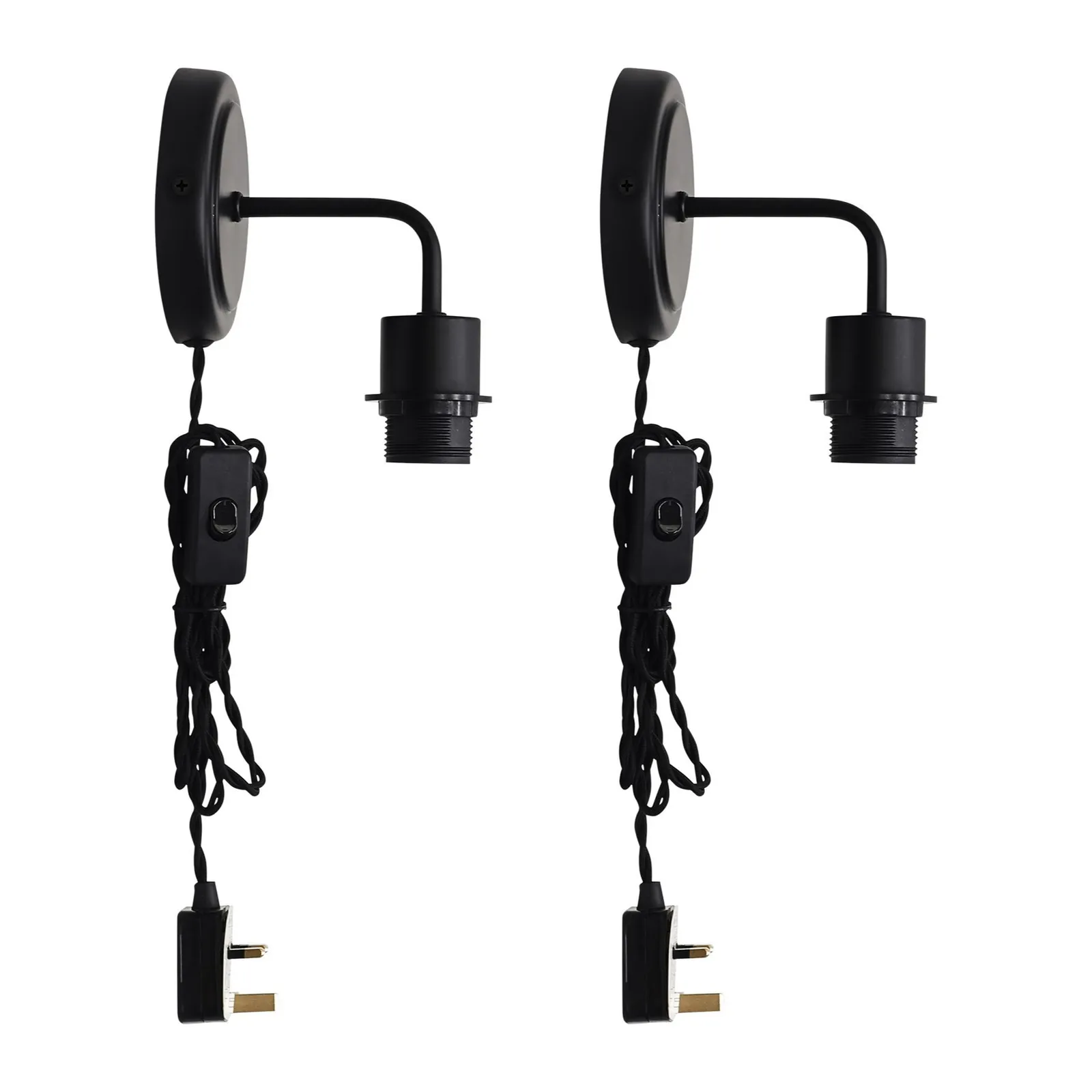 First Choice Lighting Set of 2 Toby -Black Plug in Wall Light Fittings Only in Black