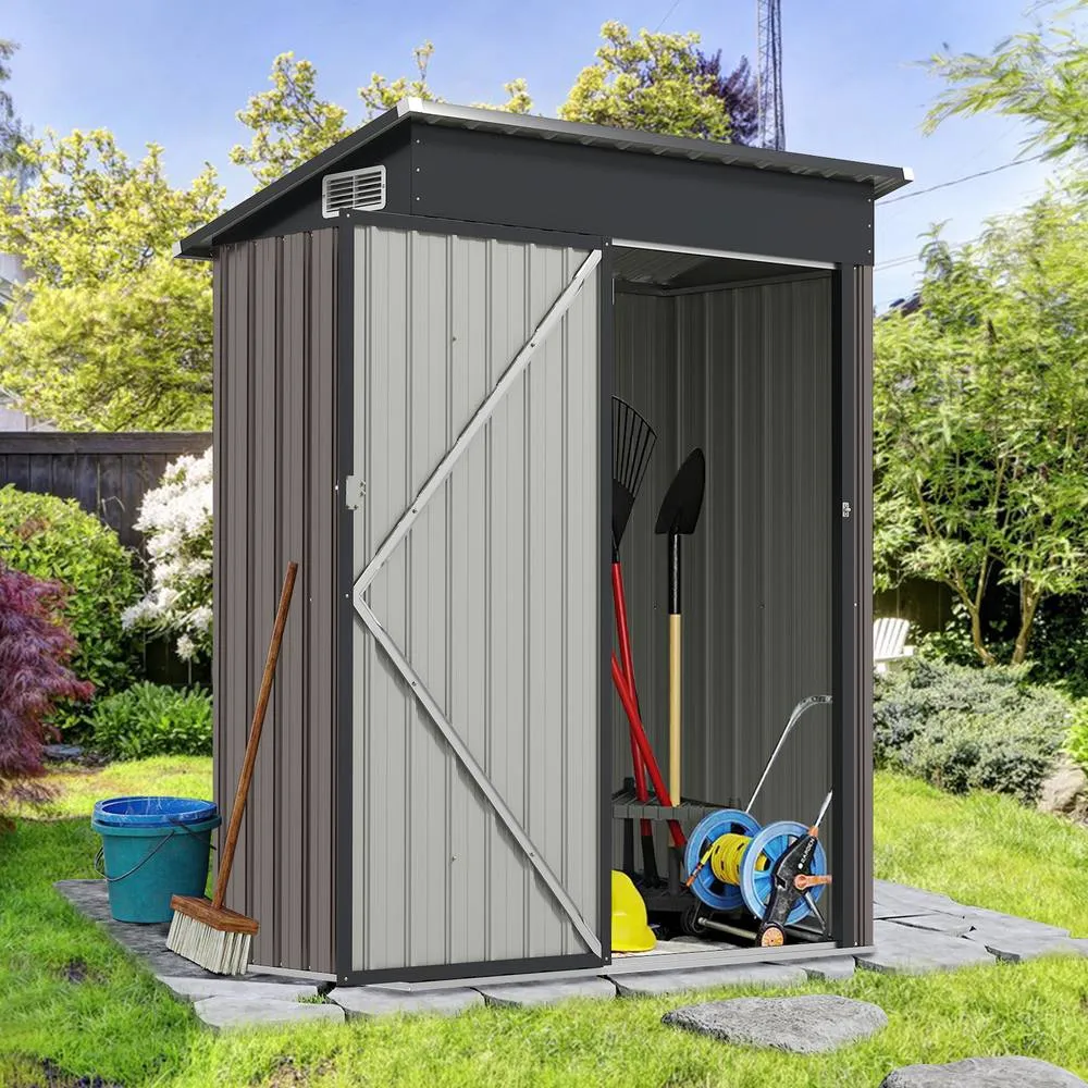 Costway All-Weather Storage Shed Utility Tool House Top Sloping Design-Warm in Grey 3
