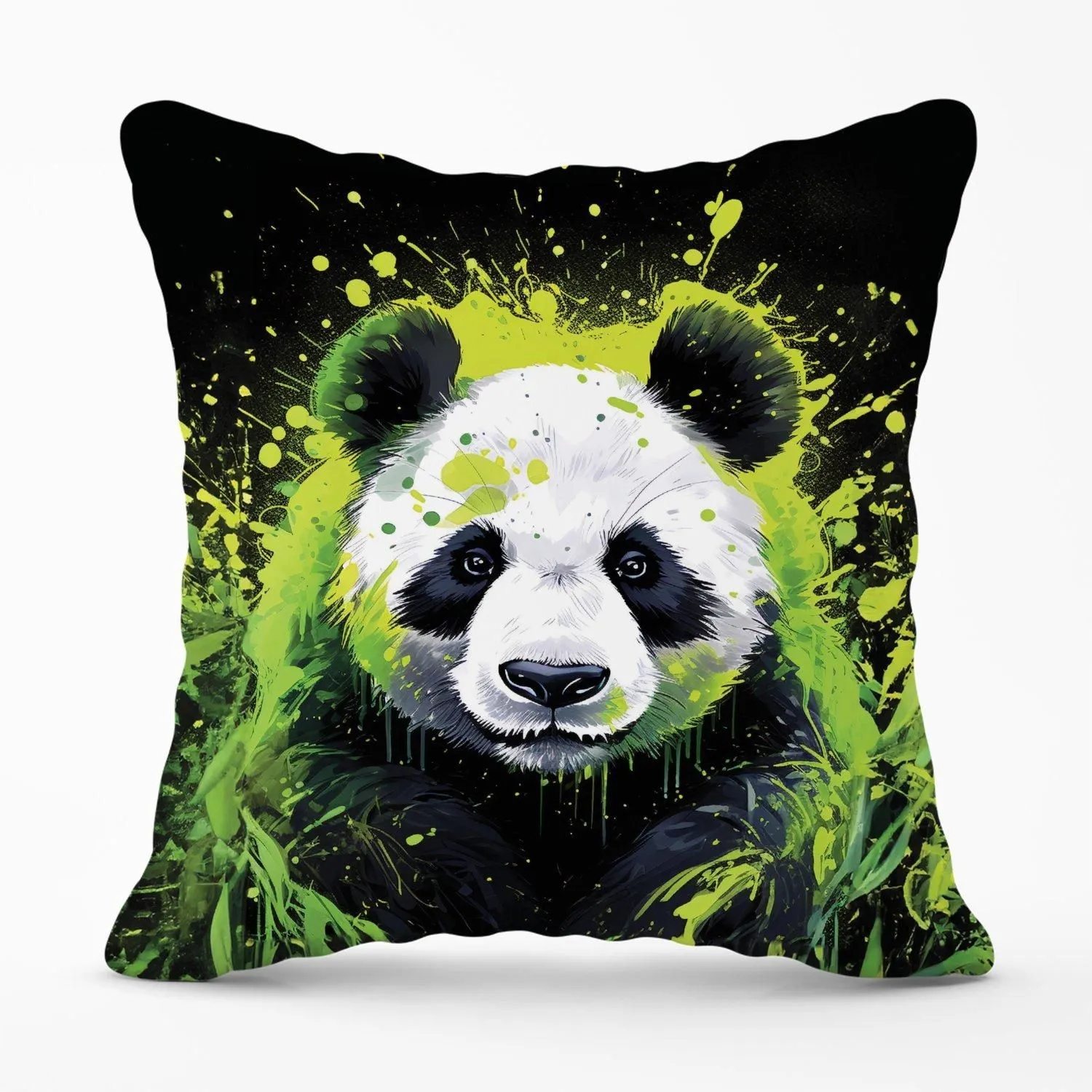 Warren Reed - Designer Green Splashart Panda Face Outdoor Cushion