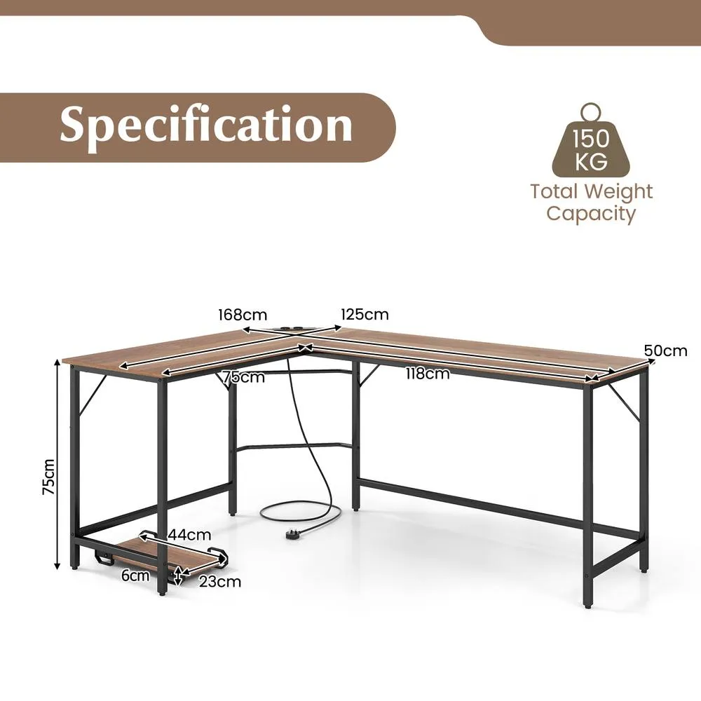 Costway L Shaped Home Office Desk Computer Corner Desk Gaming Table with CPU Stand in Natural 2