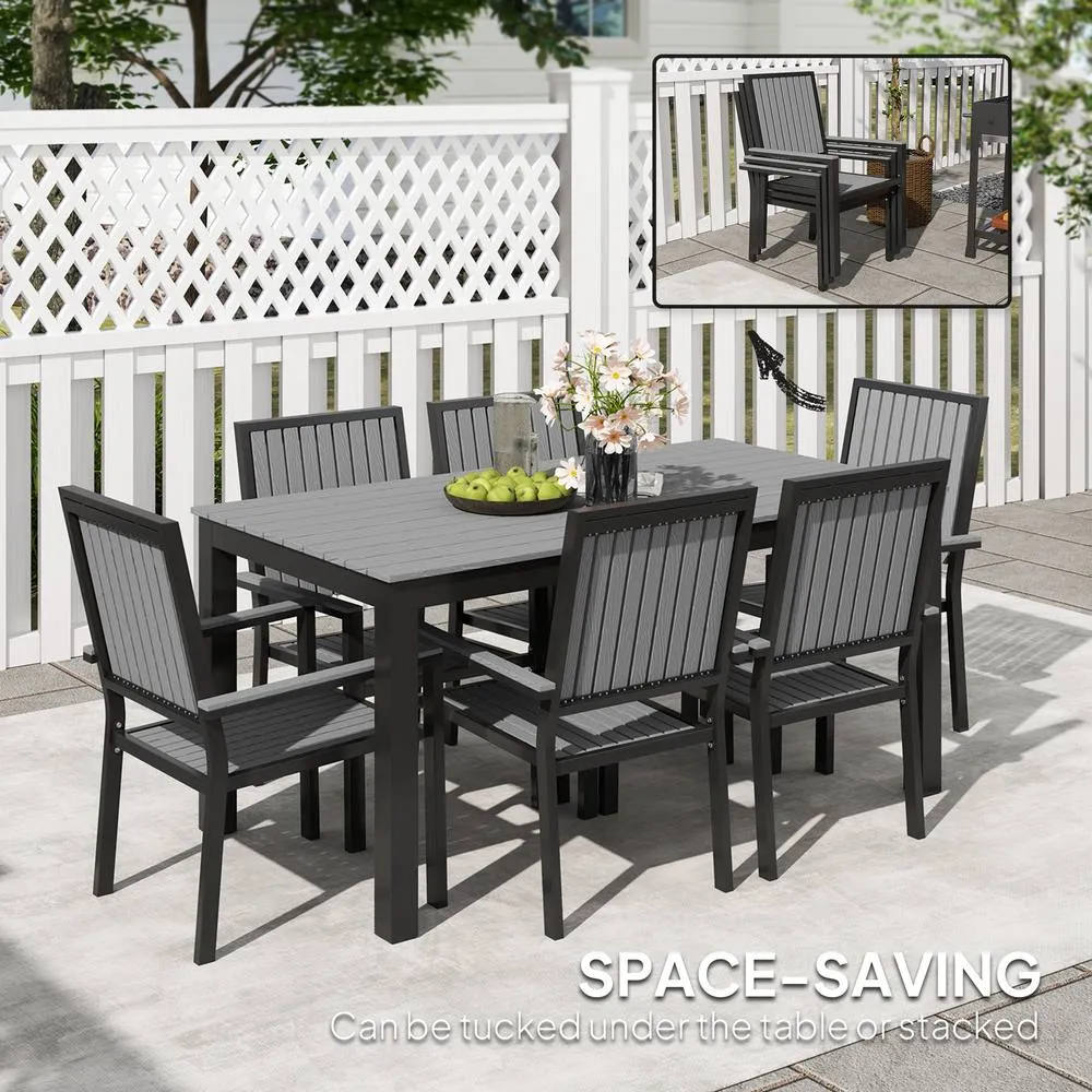 OUTSUNNY 6 Seater Aluminium Garden Dining Set with Stackable Chairs in Grey 5