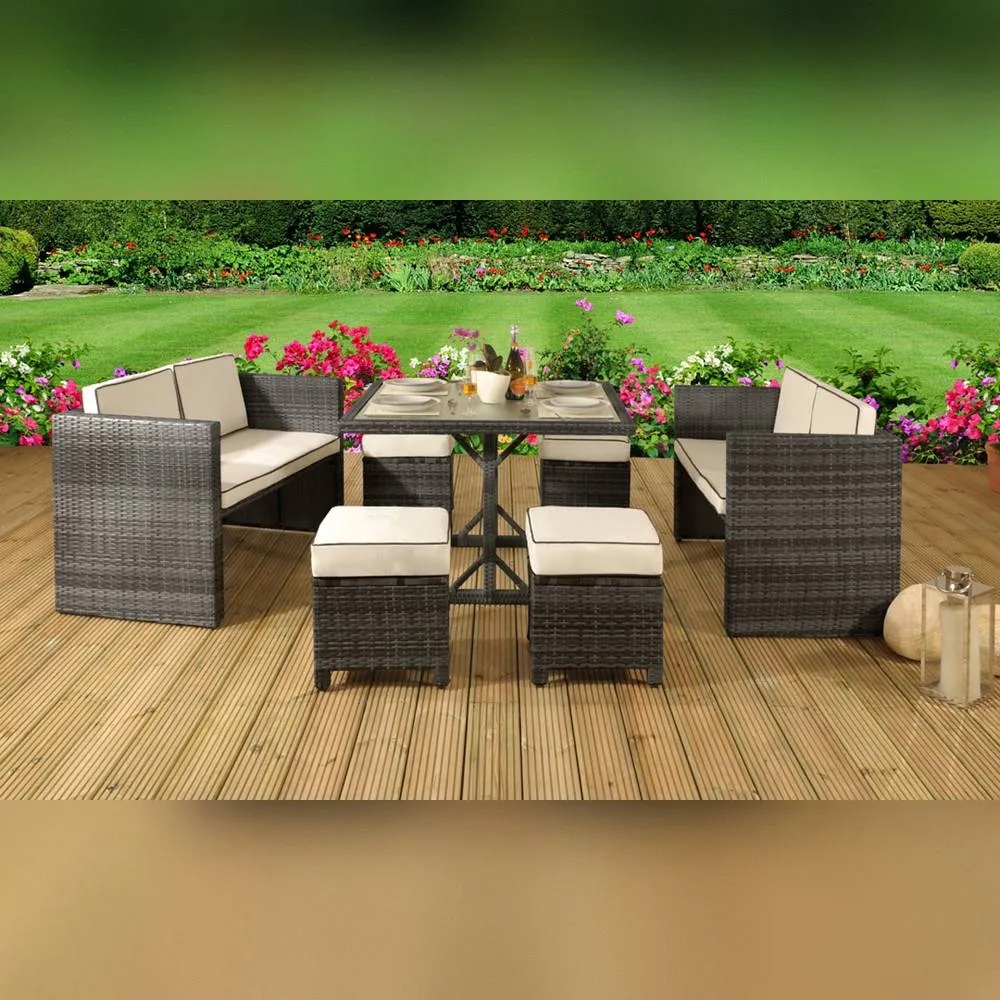 Comfy Living Ltd 7 Piece Rattan Garden Furniture Set in Grey 1