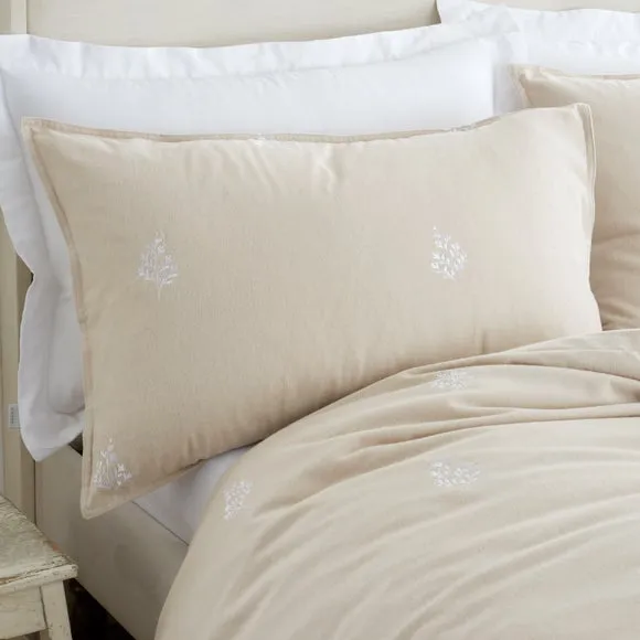 Bianca Fine Linens Embroidery Leaf 100% Brushed Cotton Duvet Cover & Pillowcase Set 4