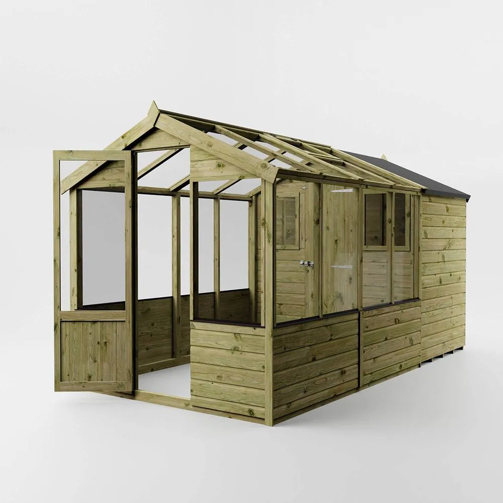 Mercia Traditional Apex Greenhouse/Shed Combo - L367.7 x W204.1 x H205.9 cm in Brown 3