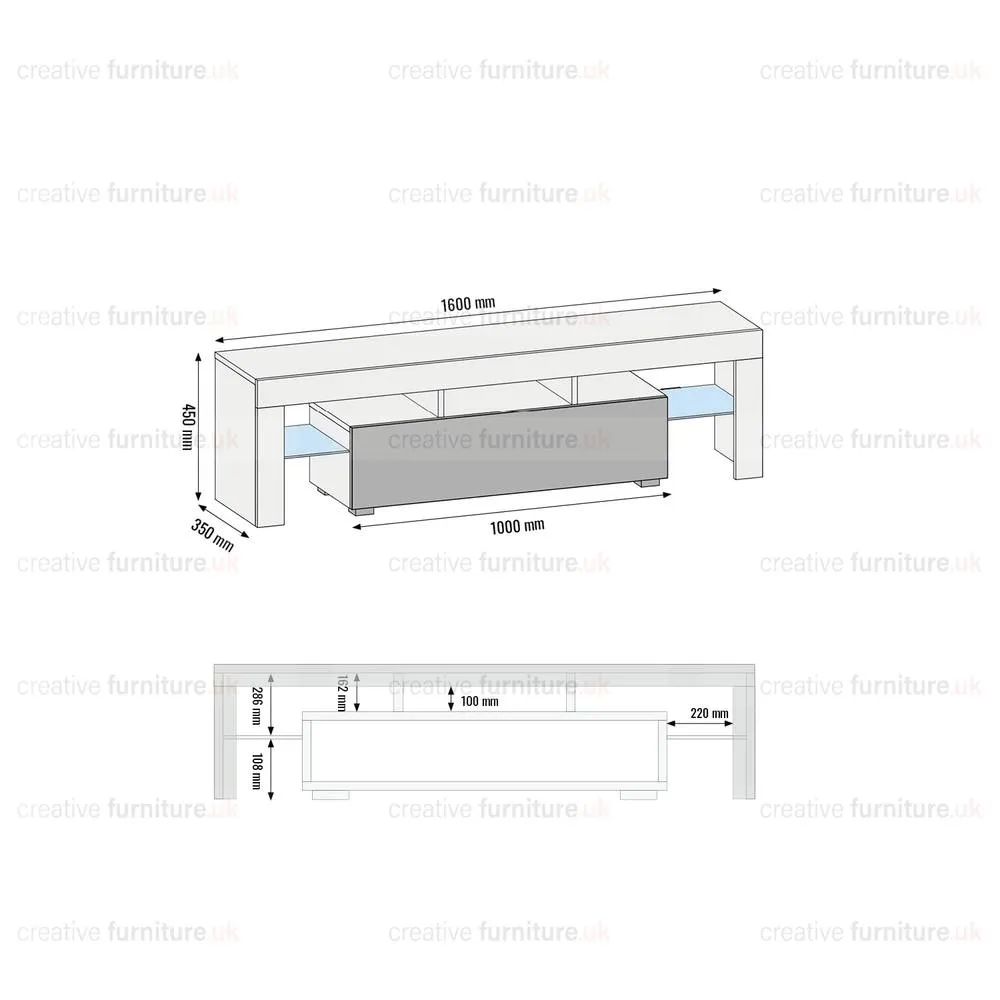 Creative Furniture TV Unit 160cm Stylish Modern - Dark Grey with High Gloss Doors 4