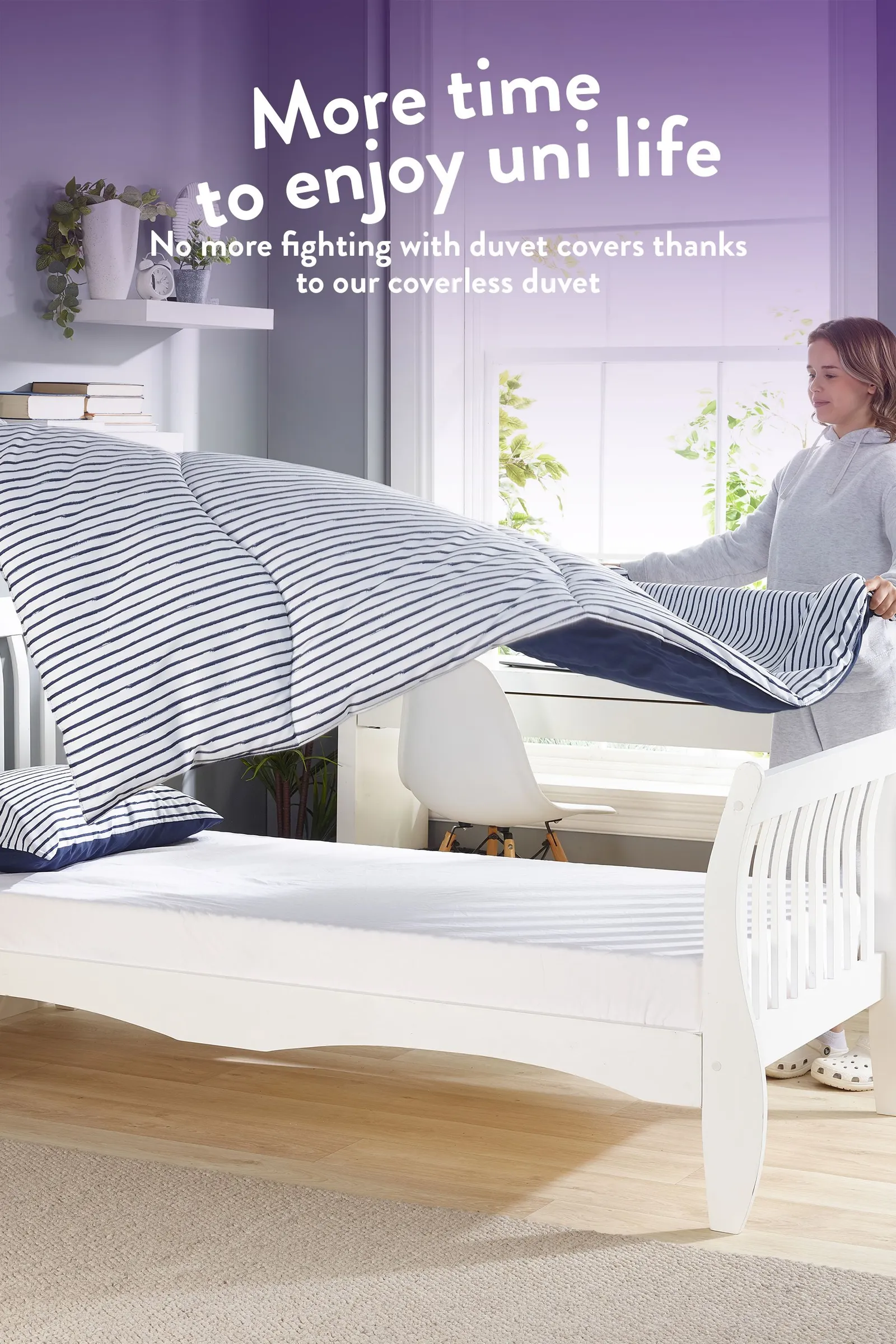 Slumberdown Back to Uni Printed Stripe Navy 10.5 Duvet, 2 Medium Pillows 4