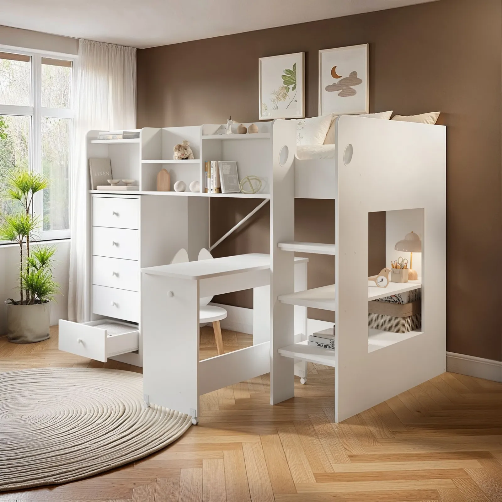 Flair Wizard Mid High Cabin Station with Storage in White
