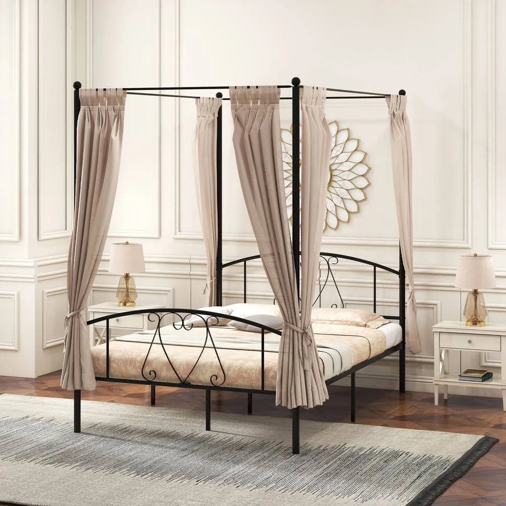 Costway Double Canopy Bed Frame Metal Platform Bed Base w/Headboard Footboard in Black 6