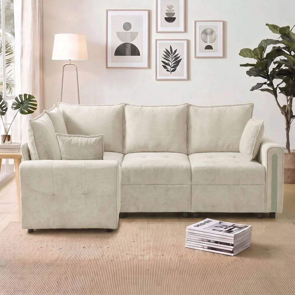 HOMCOM 228cm L Shaped Sofa 3-Seater Sectional Sofa with Storage in Beige 2