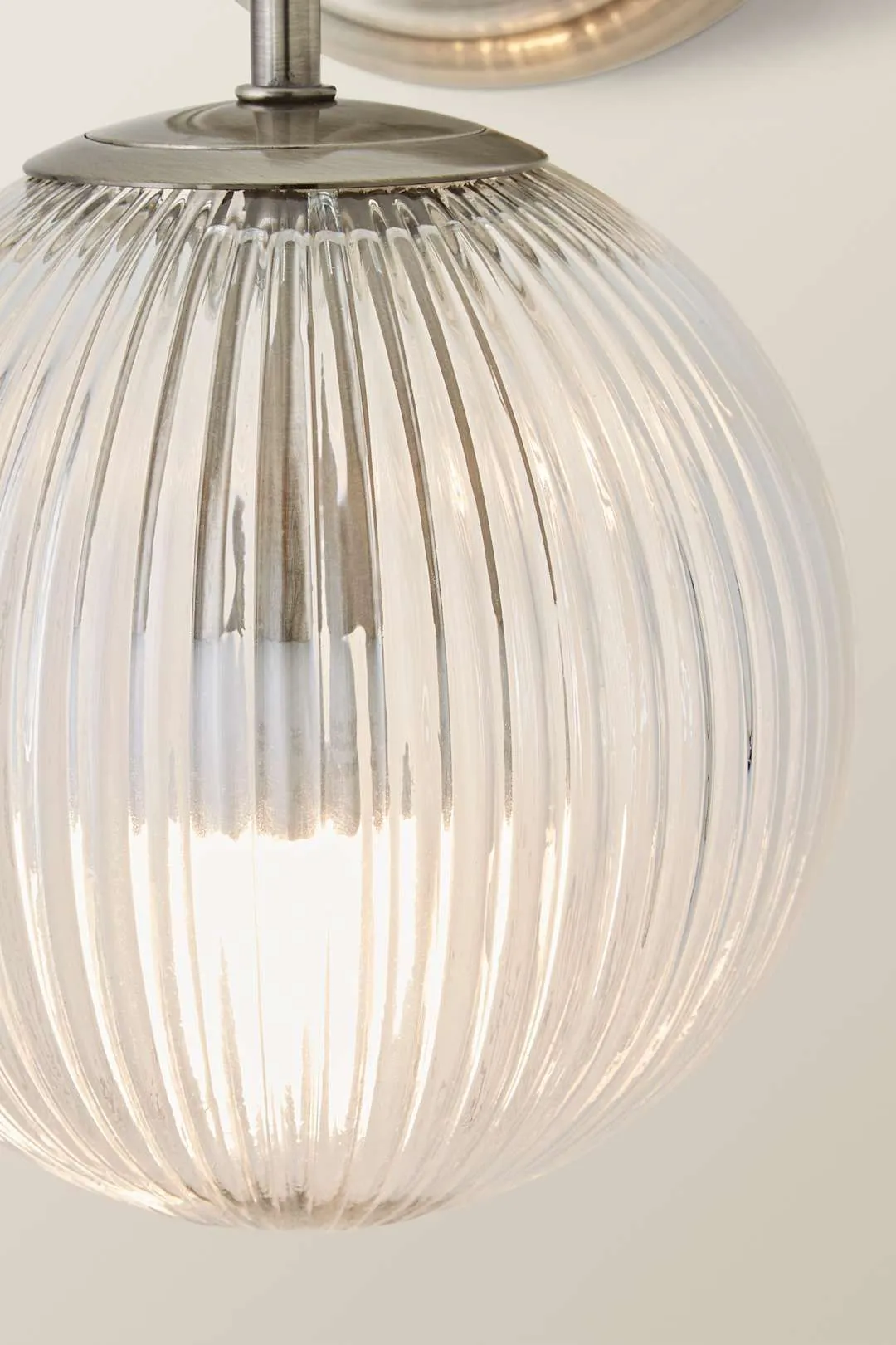 ValueLights Kempton Pair of Ribbed Glass Globe Shade Wall Lights with Bulbs in Silver 5